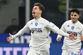 Empoli celebrate scoring against Inter Milan