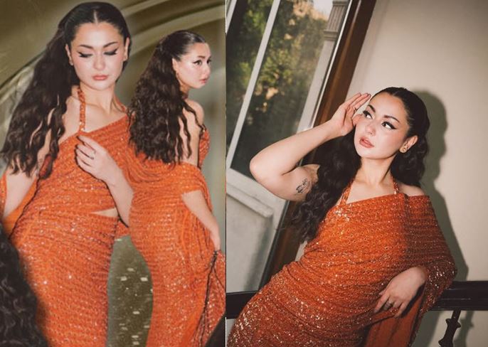 Hania Aamir Raises Temperature In Sizzling Orange Saree See Viral Pictures