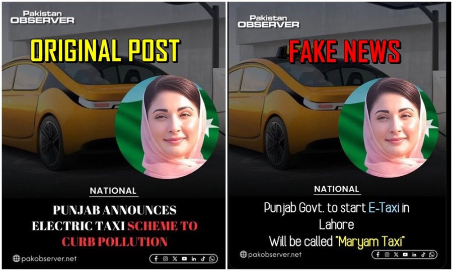 Fake News Alert Pakistan Observer Logo Misused In Propaganda Posts Targeting E Taxi Scheme